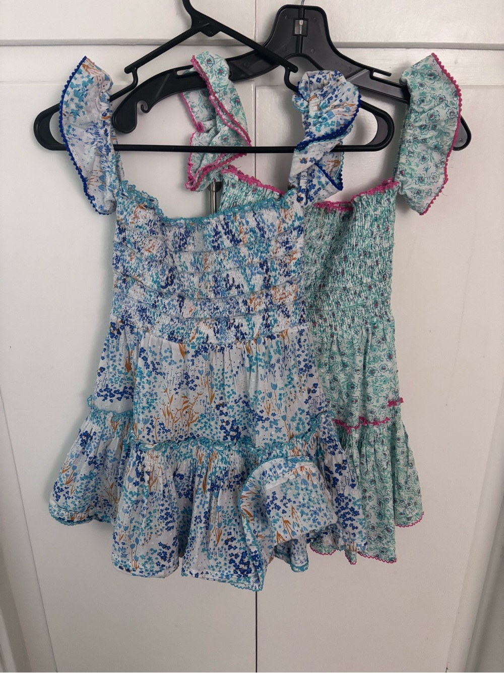 Poupette St. Barth Blue and Mint Floral Ruffle Dress